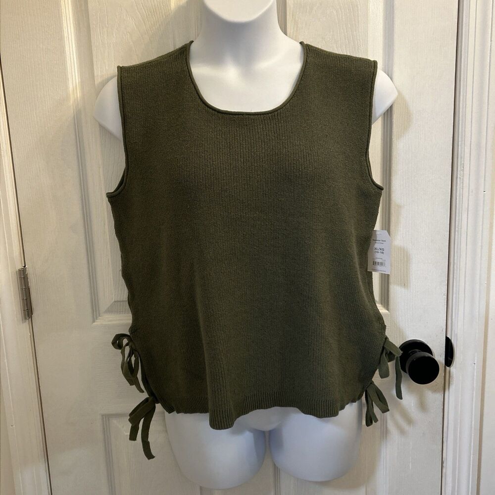 NWT Time & Tru Women’s Sweater Tank Top Green Knit Sleeveless Shirt Size XL 16-1